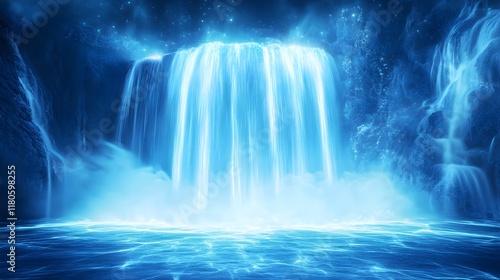 ethereal blue waterfall, mystical nature - ethereal/梦幻 (fantasy and.