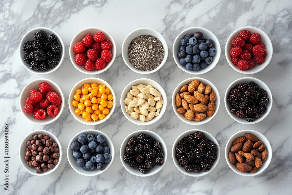 Selection of fresh and vibrant superfoods with fruits berries nuts seeds for a colorful and nutrient-rich healthy diet
Selection of fresh and vibrant superfoods with fruits berries nuts seeds for a colorful and nutrient-rich healthy diet