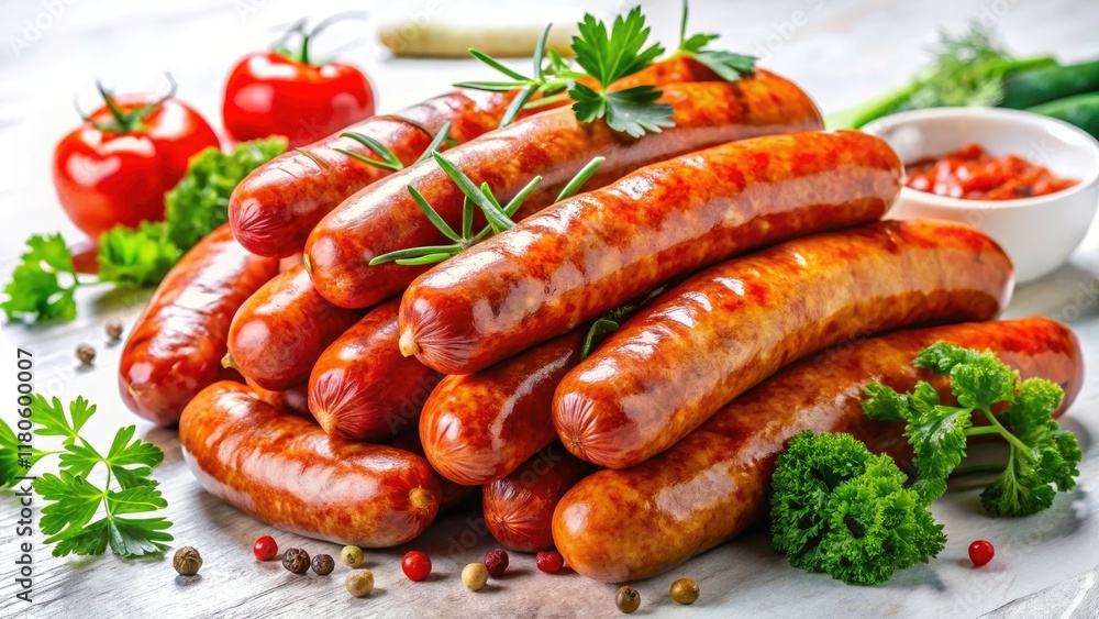 Delicious Heap of Boiled Sausages on White Background - Perfect for Culinary Photography, Food Blogs, and Recipe Websites Delicious Heap of Boiled Sausages on White Background - Perfect for Culinary Photography, Food Blogs, and Recipe Websites