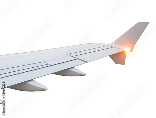 Wingtip with strobe light, isolated, modern aircraft design. photo