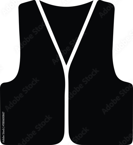 Life jacket flat icon. Vector Pictogram. Black and white illustration.