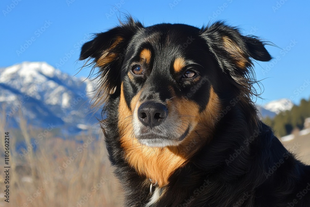 Fototapeta premium Majestic Mountain Dog Enjoys Winter Wonderland Scenery