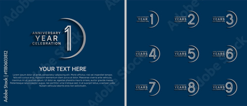 logo anniversary set. silver color with swoosh on blue background for special event