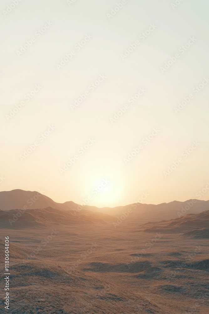 Fototapeta premium Serene Desert Landscape at Sunset with Rolling Dunes and Distant Mountains