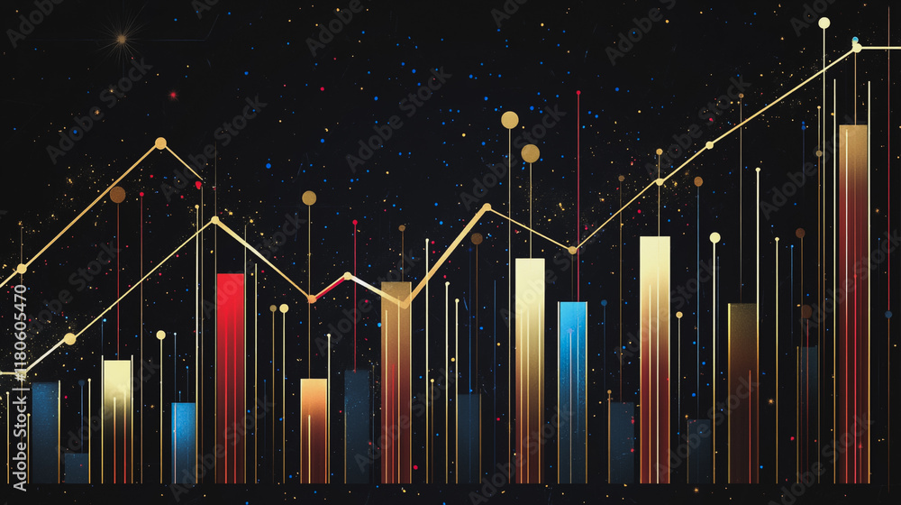 Abstract black background with Colorful charts and graphs with statistics to innovative analyze business potential and forecast future development of companies growth. Abstract black background with Colorful charts and graphs with statistics to innovative analyze business potential and forecast future development of companies growth.
