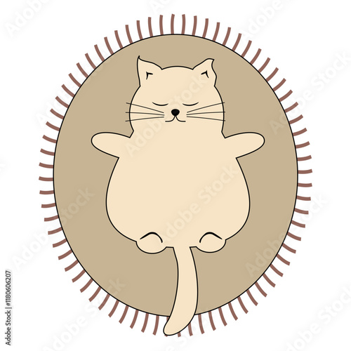 Nice cute cat lying on the rag relax rest sunbath sleep dream vector illustration 