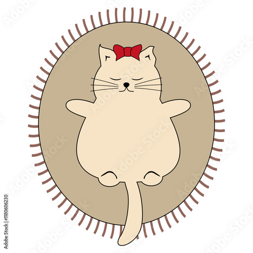 Nice cute cat lying on the rag relax rest sunbath sleep dream vector illustration 