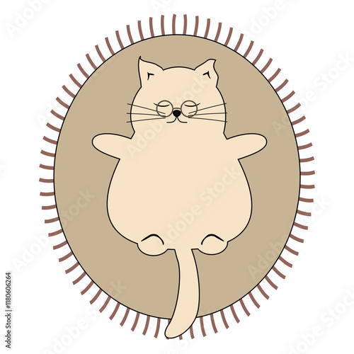 Nice cute cat lying on the rag relax rest sunbath sleep dream vector illustration 