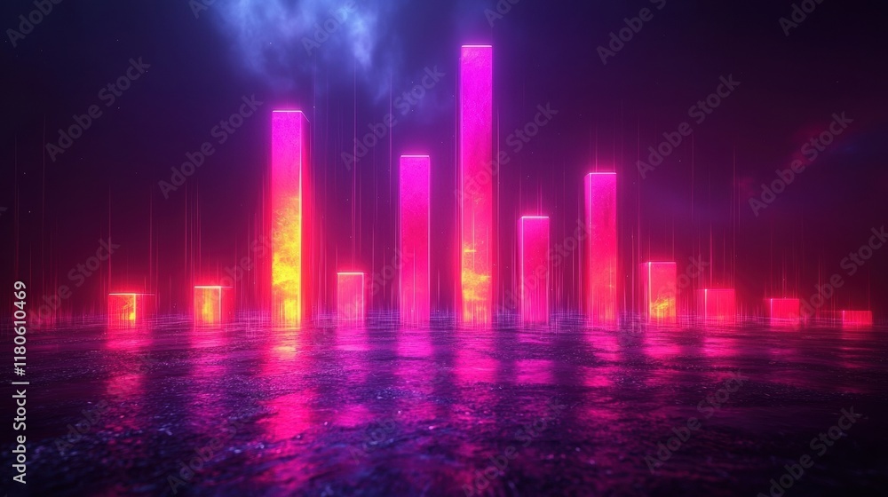Vibrant Neon Visualization of Data Bars Against Dark Background Vibrant Neon Visualization of Data Bars Against Dark Background