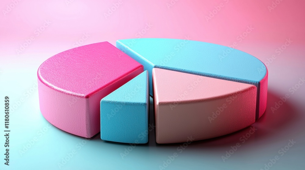 Colorful Pie Chart Segments on Pink and Blue Background Colorful Pie Chart Segments on Pink and Blue Background