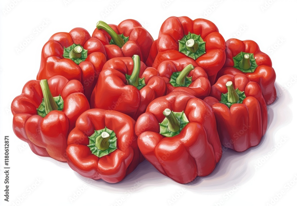A Vibrant Bunch of Fresh Red Bell Peppers Arranged Together Against a Clean White Background for Culinary and Nutritional Themes A Vibrant Bunch of Fresh Red Bell Peppers Arranged Together Against a Clean White Background for Culinary and Nutritional Themes