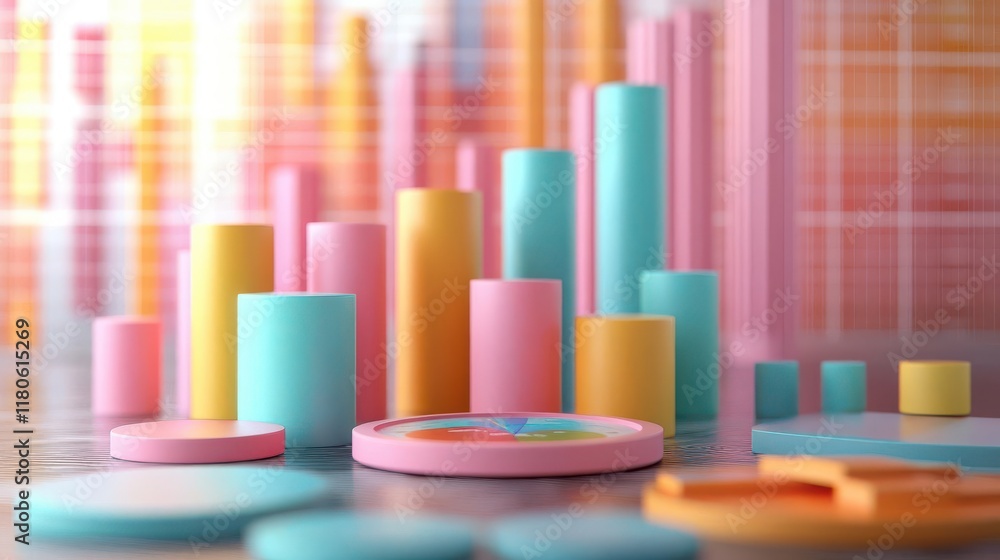 A vibrant arrangement of colorful cylindrical shapes and circular elements, set against a backdrop of soft gradient hues, creating a modern, abstract aesthetic. A vibrant arrangement of colorful cylindrical shapes and circular elements, set against a backdrop of soft gradient hues, creating a modern, abstract aesthetic.
