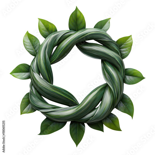 Intricate woven green leaves form a circular frame, perfect for eco-friendly branding or nature-themed designs.  Ideal for adding a touch of natural elegance.