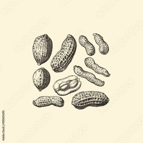 set of peanuts hand drawn design vector template illustration