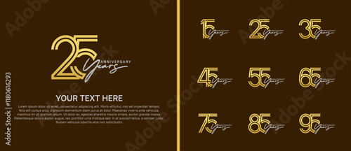 logo anniversary set. gold color with silver handwriting on brown background for special event photo