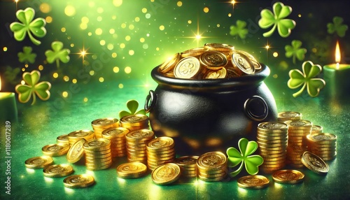 Pot of Gold: St. Patrick's Day Treasure with Golden Coins