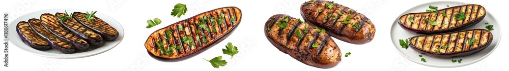 Grilled vegetables beautifully arranged on plates. Grilled vegetables beautifully arranged on plates.