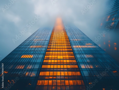 Wallpaper Mural Illuminated Glass Clad Skyscraper Reflecting Dusky Twilight Sky with Faint Clouds Torontodigital.ca