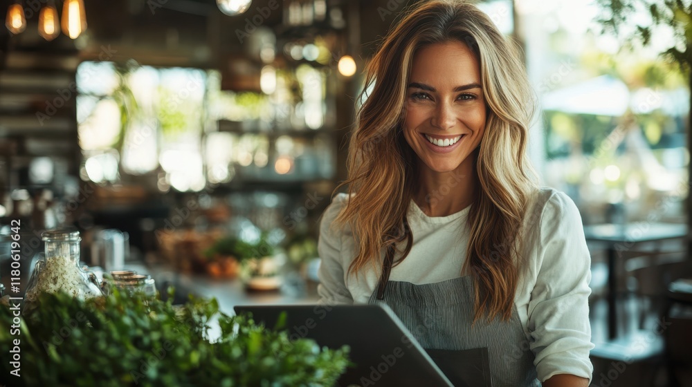 Caucasian woman joyfully working on laptop at a cozy cafe during daytime Caucasian woman joyfully working on laptop at a cozy cafe during daytime