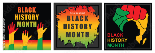 Collection of Black History Month graphics depicting unity and celebration.