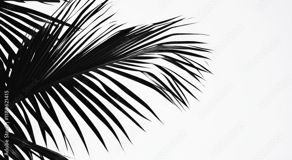 Obraz premium Vibrant green palm fronds contrasted with a stark white canvas.