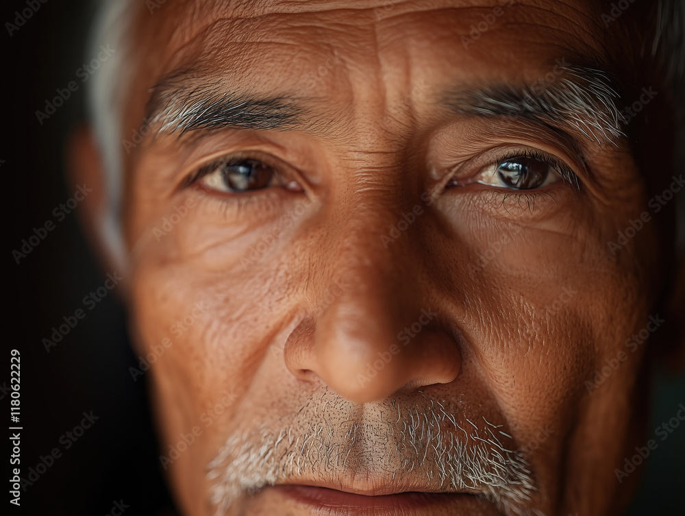 Fototapeta premium Capturing the Wisdom of Age: A Portrait of an Elderly Man Whose Weathered Features and Expressive Eyes Tell the Story of a Life Rich in Experience and Resilience