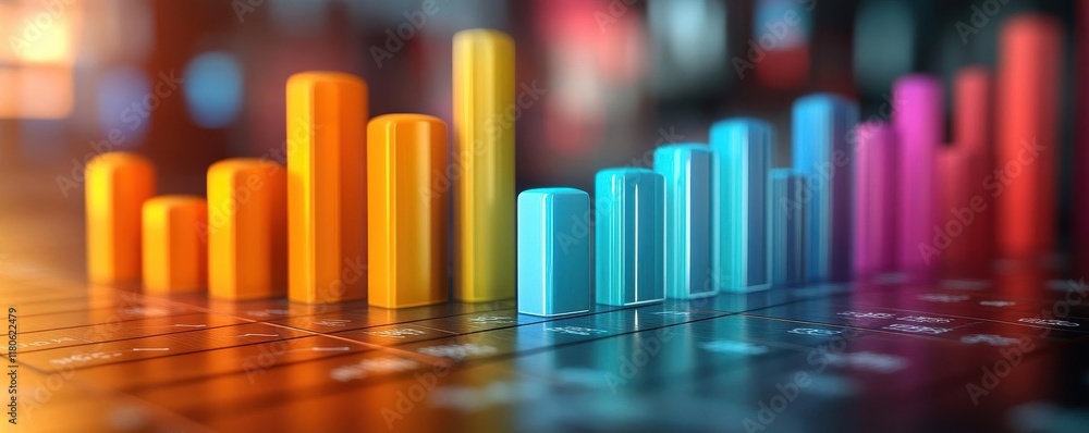 Obraz premium A vibrant bar graph displaying colorful data visualization, representing growth and analysis in a modern, digital context.