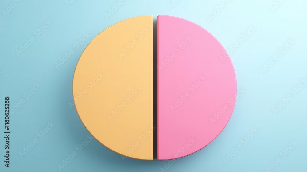 A vibrant half-circle design, featuring yellow on one side and pink on the other, set against a soft blue background. A vibrant half-circle design, featuring yellow on one side and pink on the other, set against a soft blue background.