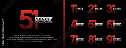 set of anniversary logo flat red color on black background for celebration moment