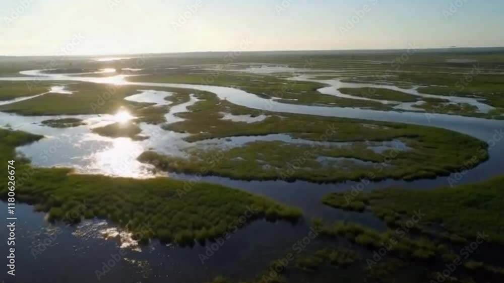 Shimmering Water Reflection Across Marshland at Sunset Shimmering Water Reflection Across Marshland at Sunset