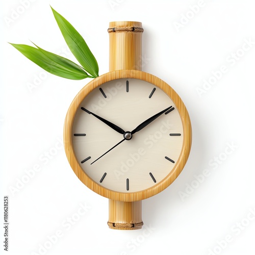 a clock merged with a bamboo stalk, ecoinspired timepiece, natural textures, isolated on white background photo