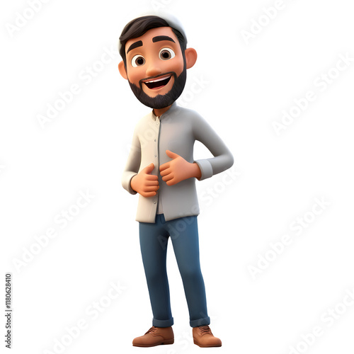 Smiling cartoon man, light shirt, jeans, friendly expression.  Perfect for animation, website, or app. photo