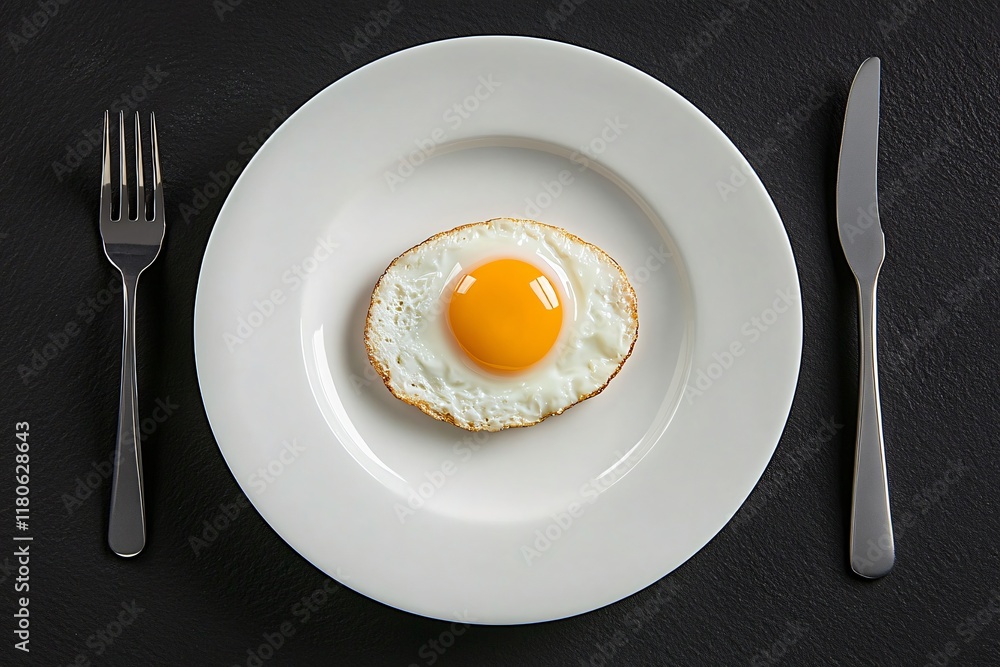 Cracked Egg with Centered Yolk on White Plate Cracked Egg with Centered Yolk on White Plate