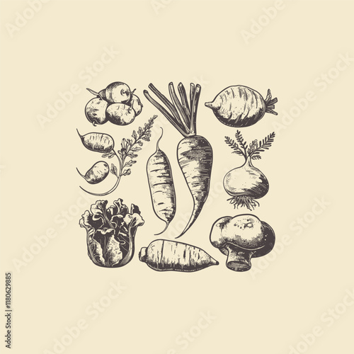 set of tubers hand drawn engraving design vector template