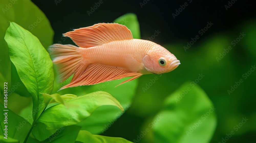 Graceful Orange Betta Fish in Aquarium Graceful Orange Betta Fish in Aquarium