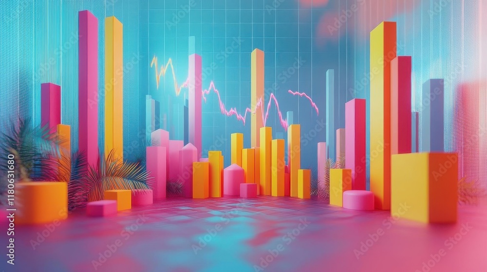 Obraz premium Trading analytics chart flat design front view finance theme 3D render triadic color scheme