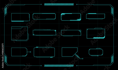 Sci-fi futuristic hud dashboard display virtual reality technology screen. Futuristic User Interface set. Statistics, data information infographic. Vector Illustration.