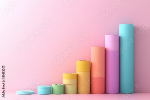 Wallpaper Mural A colorful bar graph made of cylindrical shapes displays growth against a soft pink background, symbolizing progress and data visualization. Torontodigital.ca