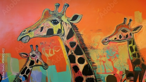 Wallpaper Mural Vibrant Giraffe Family Painting: African Wildlife Art Torontodigital.ca