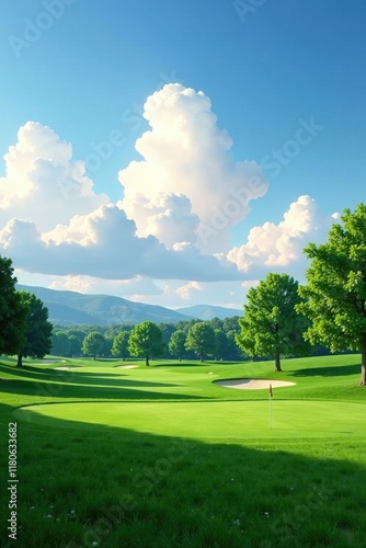 Clouds and cloudscape above the golf course with gentle breeze, peaceful, soft