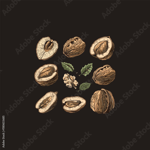 walnut hand drawn design vector template illustration