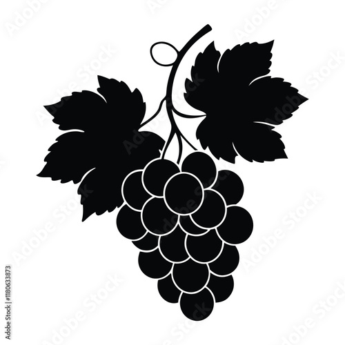 Vector icon of grapes vine, black silhouette