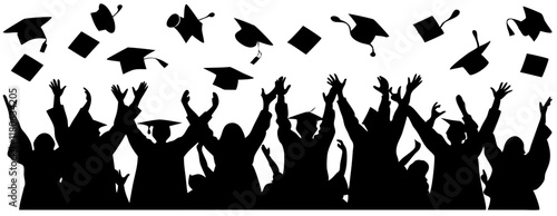 Graduation celebration silhouette illustration, black and white