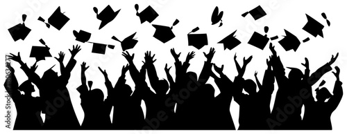 Graduation celebration silhouette illustration, black and white