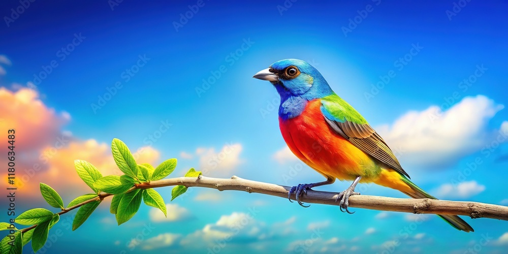Fototapeta premium Low Angle Bird Perch - Blue Sky Branch Nature