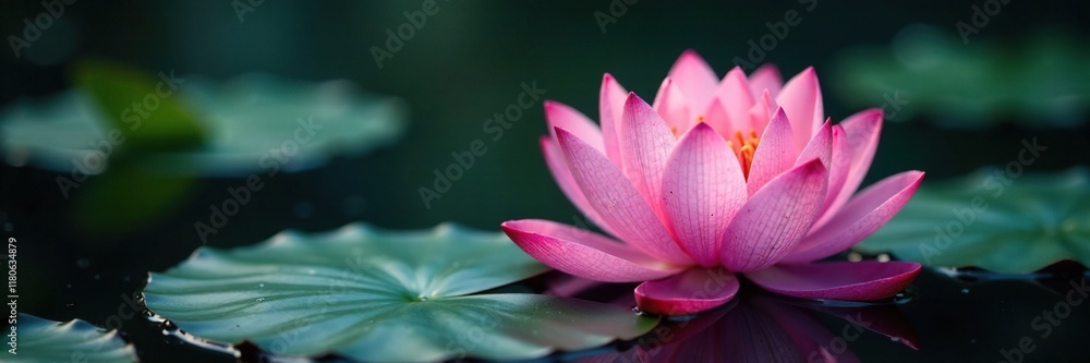 Delicate lotus petals unfold on dark waters surface, water lily, bloom, Delicate lotus petals unfold on dark waters surface, water lily, bloom,