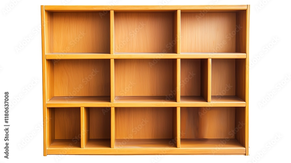 A wooden shelf with nine shelves A wooden shelf with nine shelves