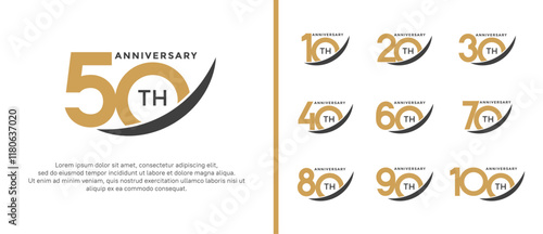 set of anniversary logo flat brown color on white background for celebration moment