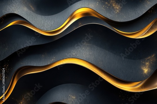 Abstract black and gold wavy texture; perfect for luxury or elegant designs. Ideal for backgrounds, presentations, or adding a sophisticated touch to your projects. photo