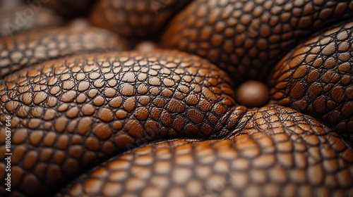 Close-up of brown tufted leather upholstery texture. photo